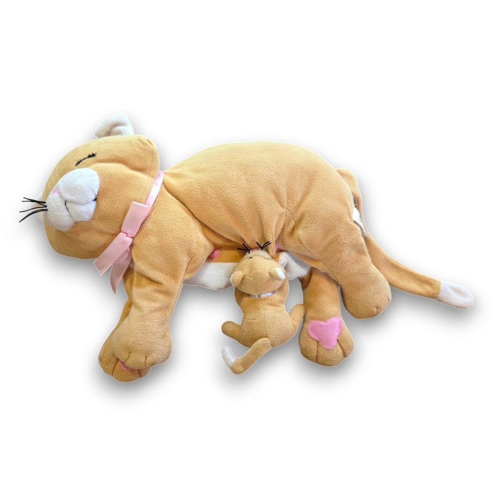 Vintage Manhattan Toy Plush Ginger Cat Nursing Nina Baby Kittens Mom Set 12"